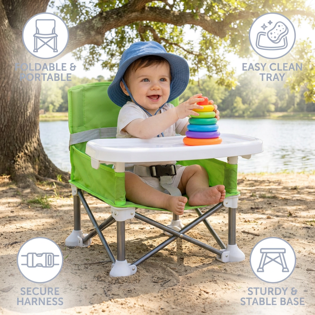 Foldable Baby Camping Chair with Tray for On the Go