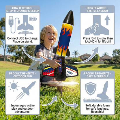 Children's Kung Fu Rocket with Parachute Light-Up Outdoor Sports Toy