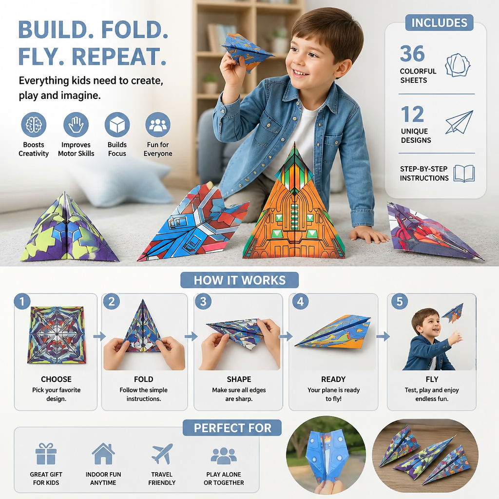 Paper Aeroplane Construction Kit With Instructions