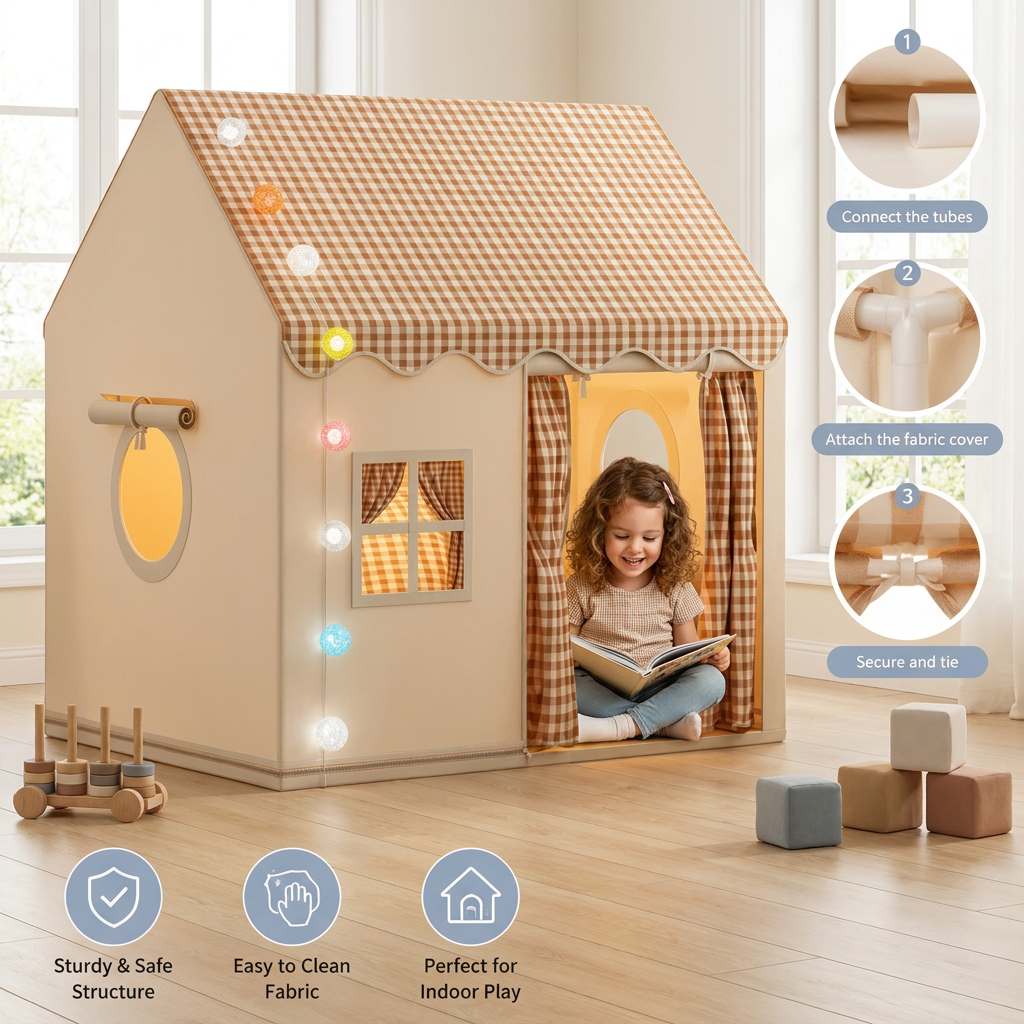Kids Play House Tent with Checkered Roof