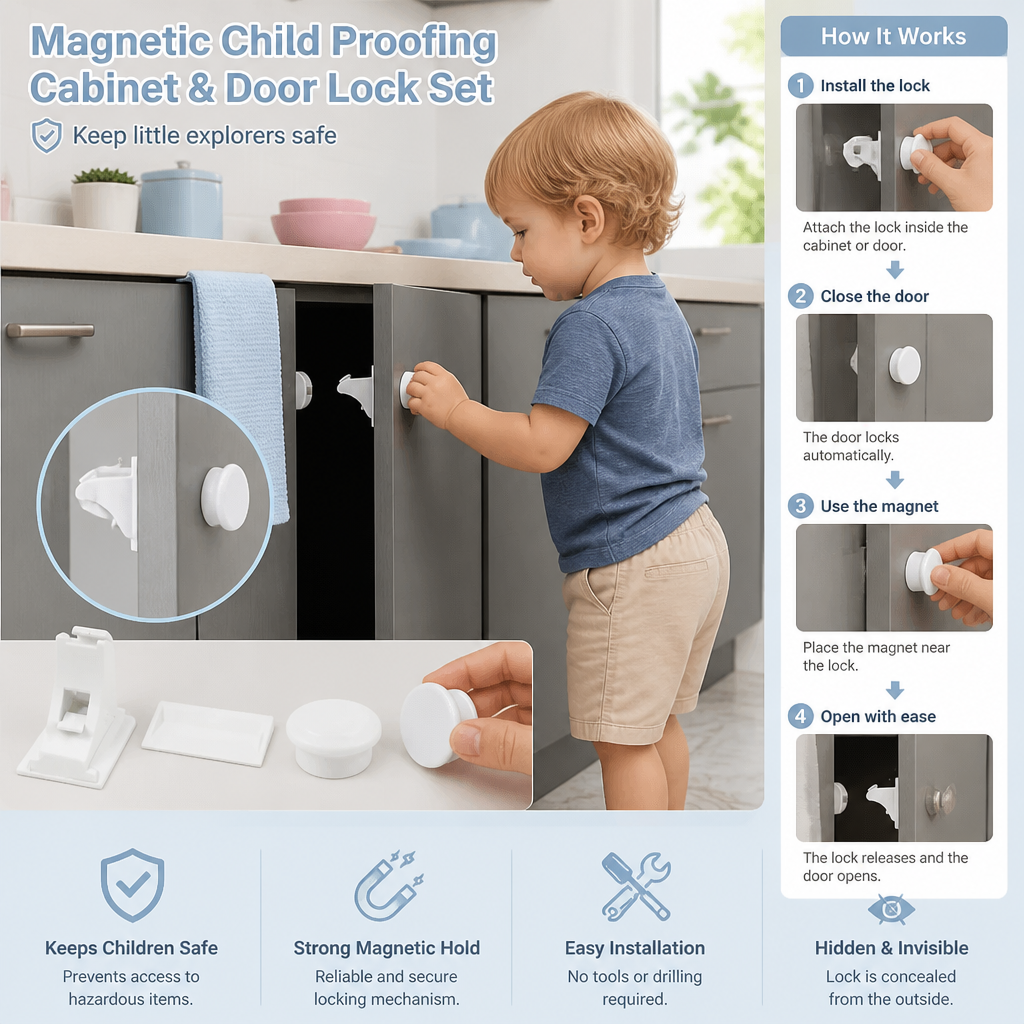 Magnetic Child Proofing Cabinet and Door Lock Set