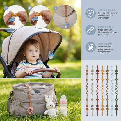 Silicone Baby Clip with Anti-Loss Protection – for Pacifiers & Toys (5 Pieces)