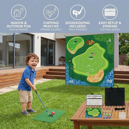 2in1 Golf Training & Play Set – Indoor & Outdoor Swing Mat with Target Wall & Club