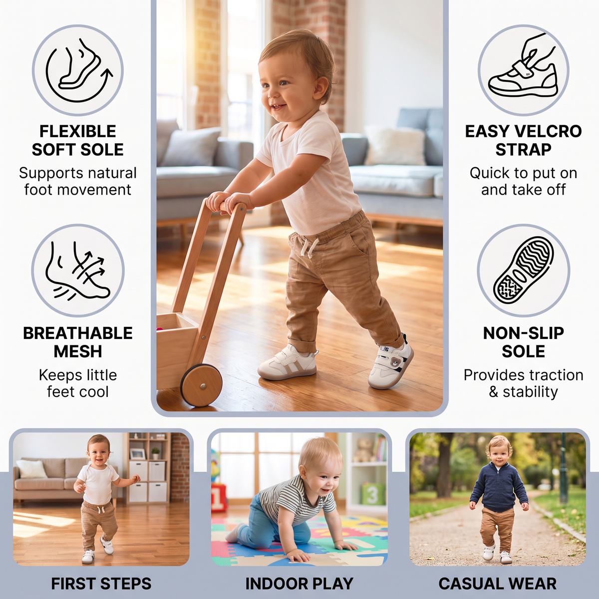Breathable Baby & Toddler First Walking Shoes – Soft Sole & Non-Slip