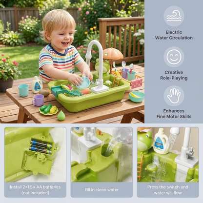 Kids Play Kitchen Sink Set with Running Water & Fishing Game