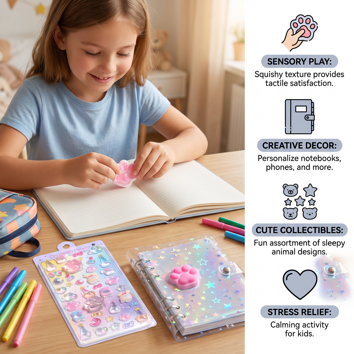 3D Squishy Pet Paw Stickers – Cute Puffy Stickers for Kids
