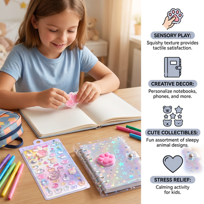 3D Squishy Pet Paw Stickers – Cute Puffy Stickers for Kids