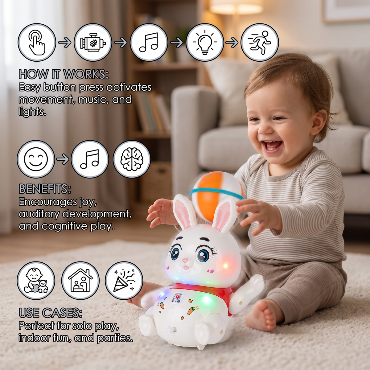 Interactive Dancing Rabbit Toy – Lights, Music & Fun Movement