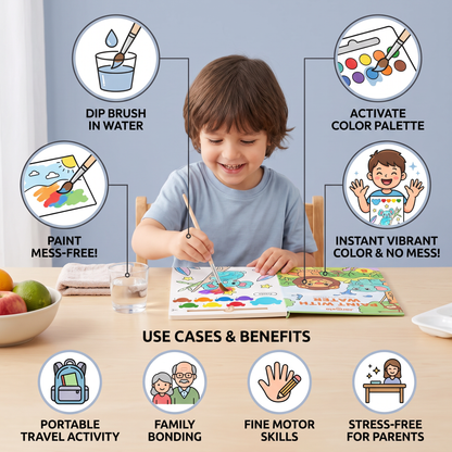 Watercolor Painting Book with Brush – Mess-Free Paint with Water Fun