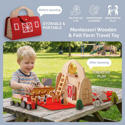 Montessori Wooden & Felt Farm Travel Toy – Perfect for On-the-Go Play