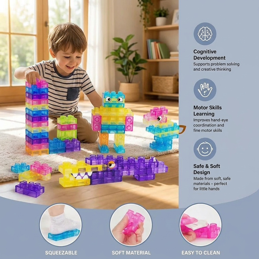 Sensory Soft Building Blocks for Kids – Soft, Squeezable Learning Blocks for Play & Fun