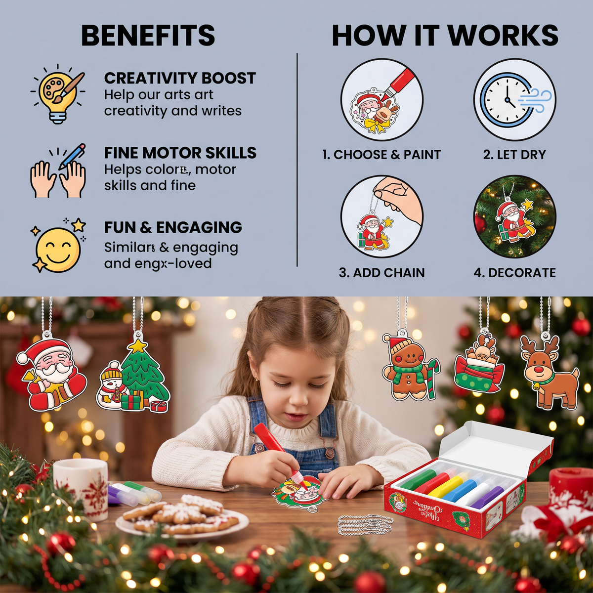 DIY Christmas No-Bake Glue Painting Ornament Craft Kit for Kids