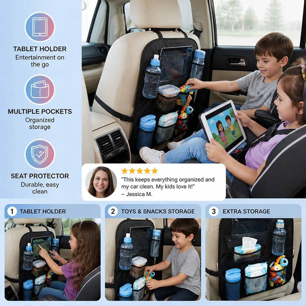 Car seat protector and organizer for children