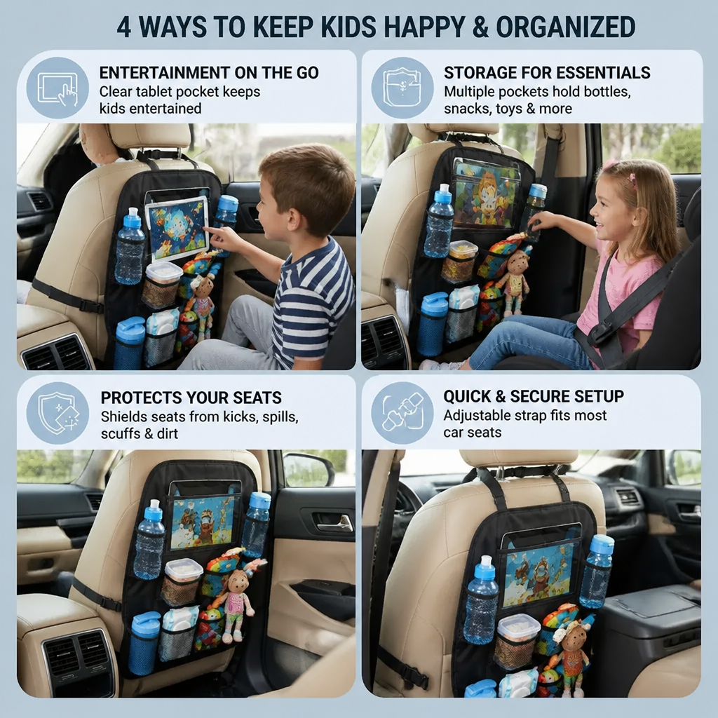 Car seat protector and organizer for children