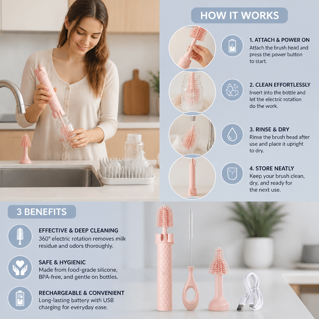 BottleClean - Electric Baby Bottle Cleaner Set