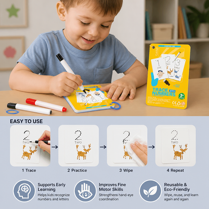 Reusable number and letter tracing book for children