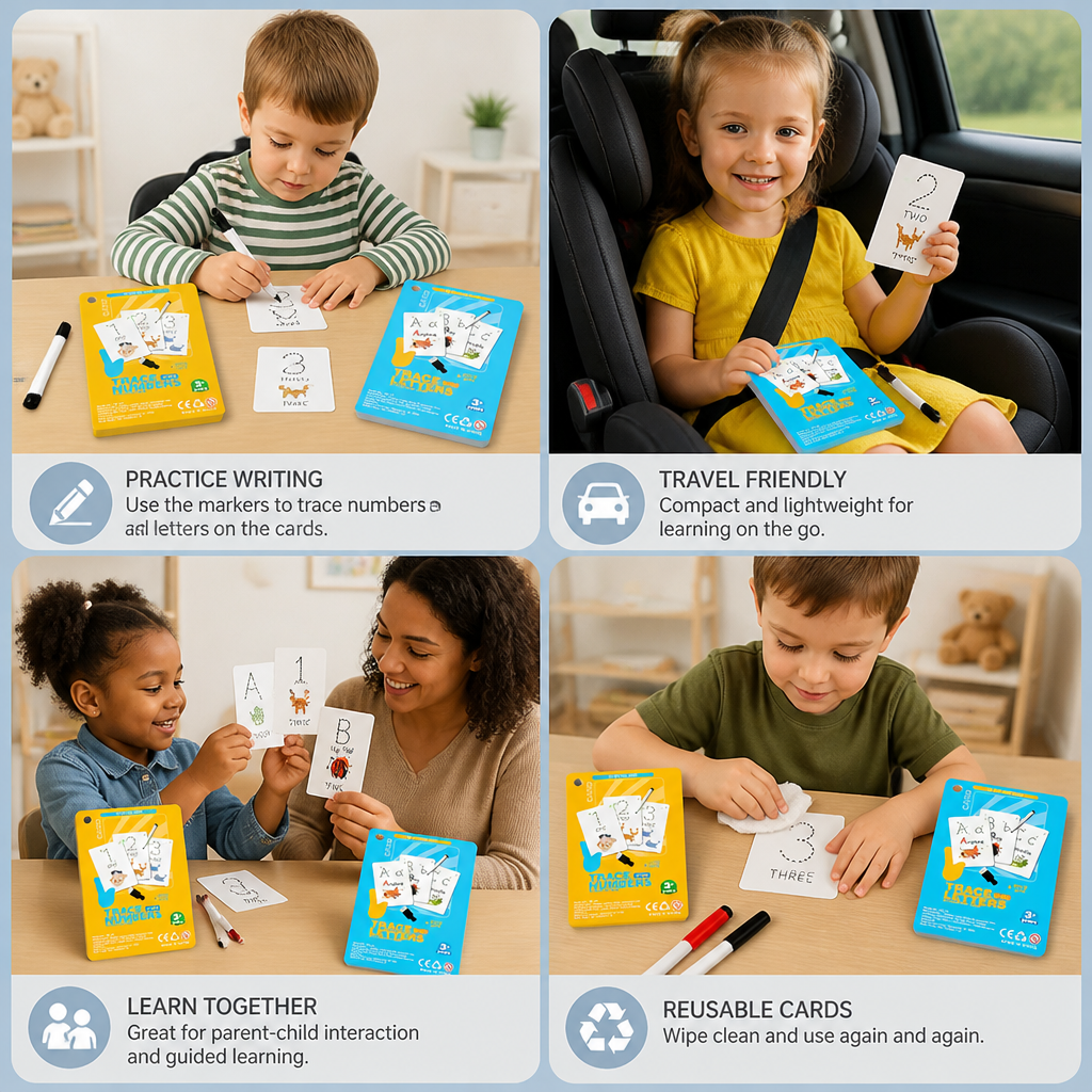 Reusable number and letter tracing book for children