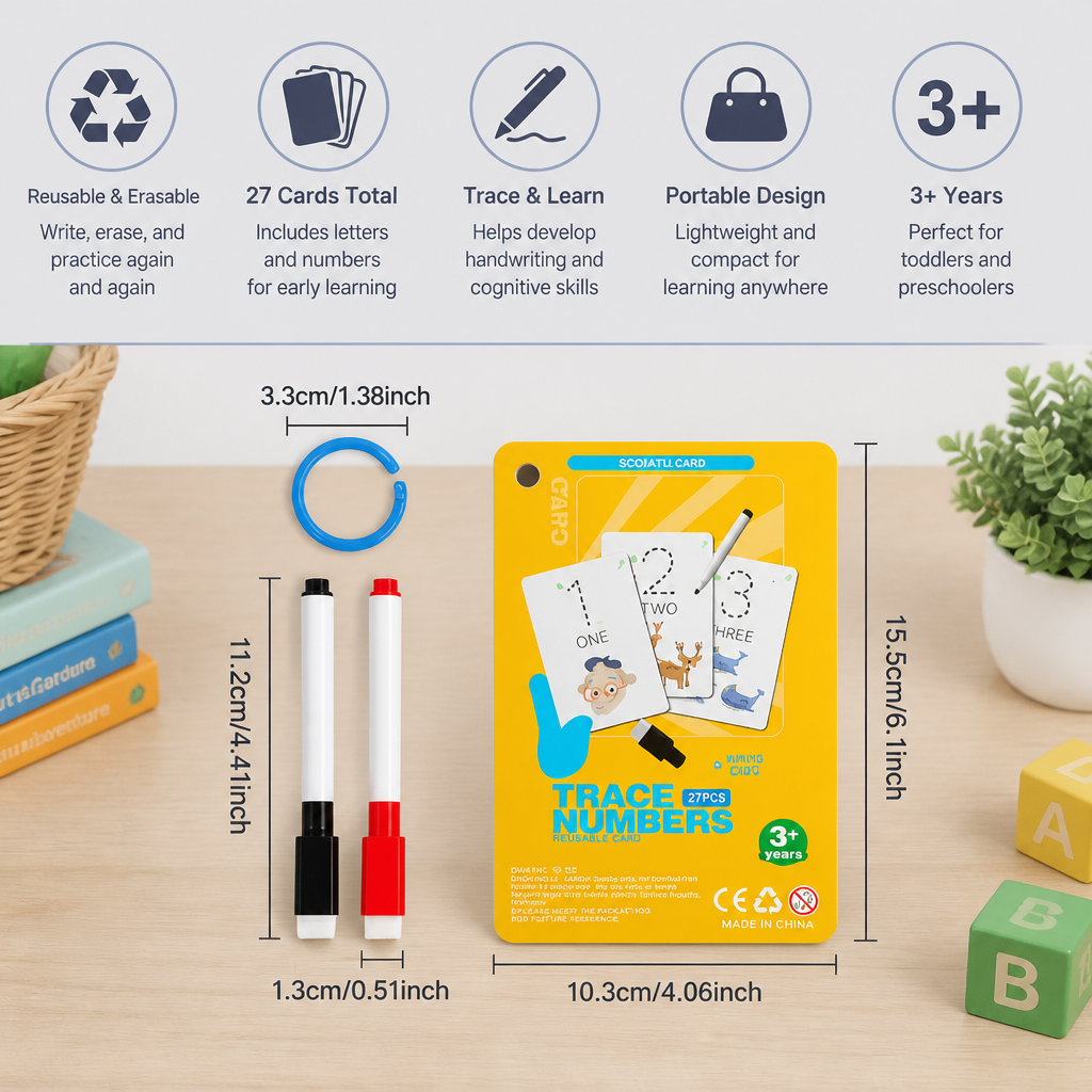 Reusable number and letter tracing book for children