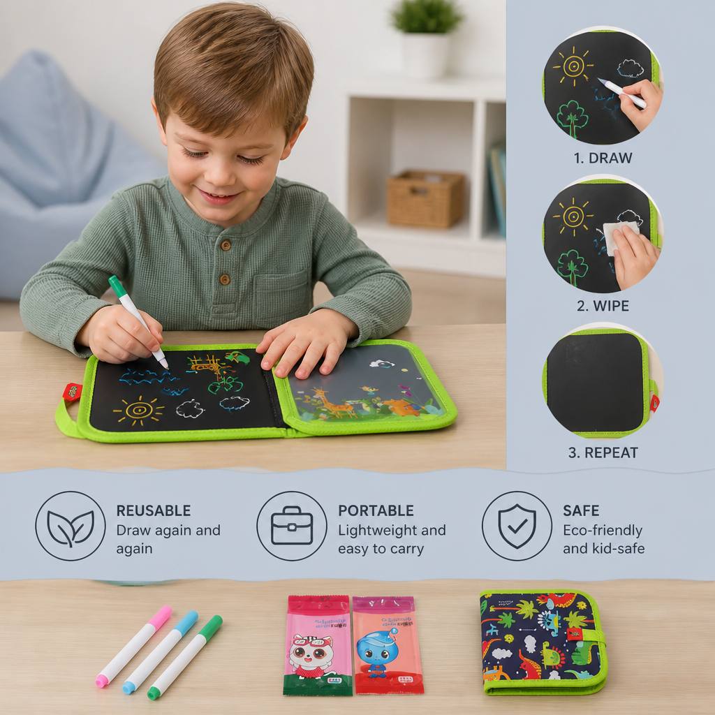 Portable reusable drawing book for children