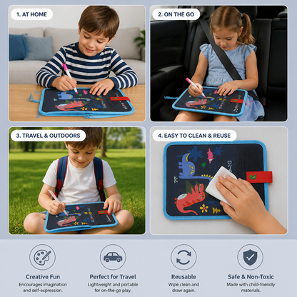 Portable reusable drawing book for children