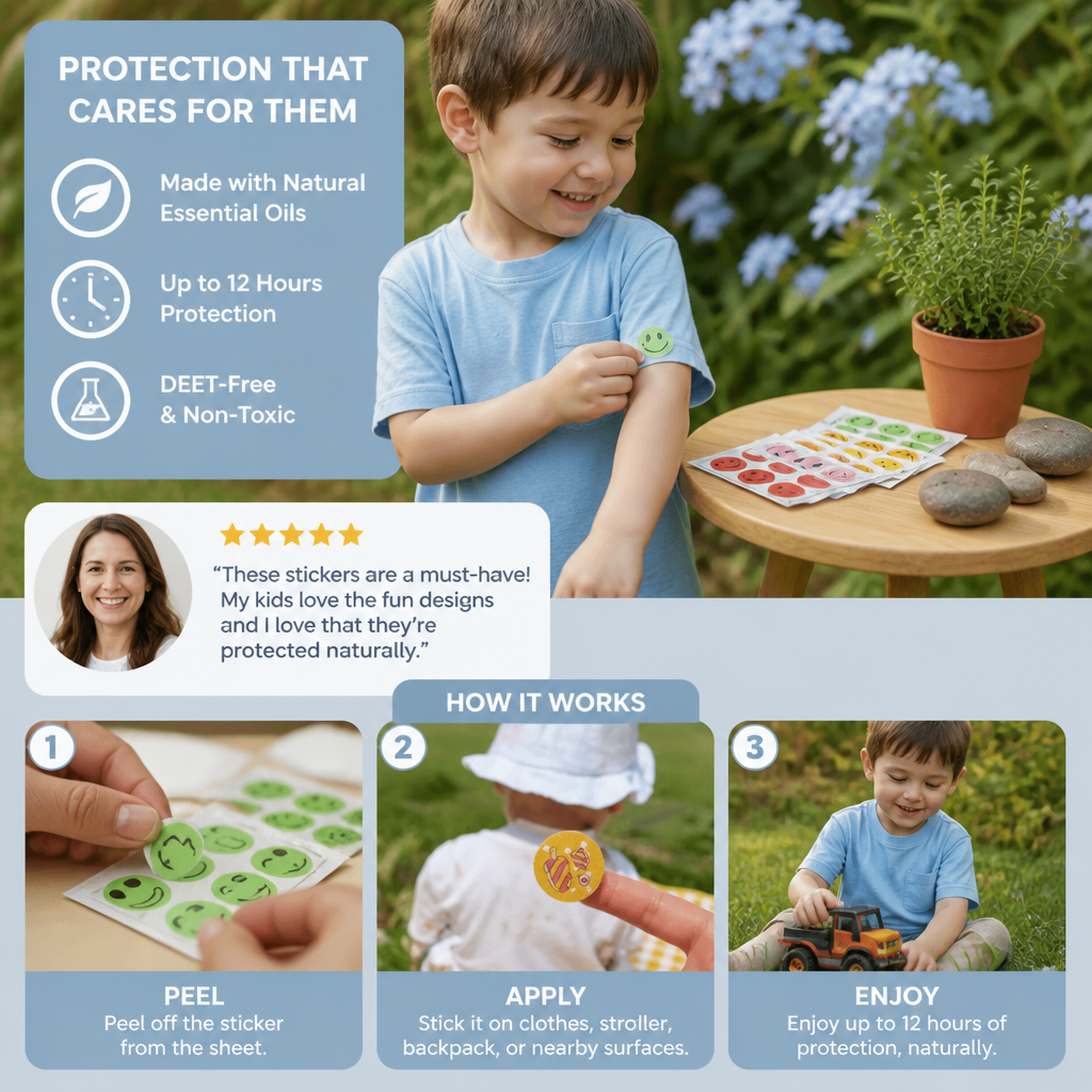 Natural mosquite repellent stickers for kids and babies