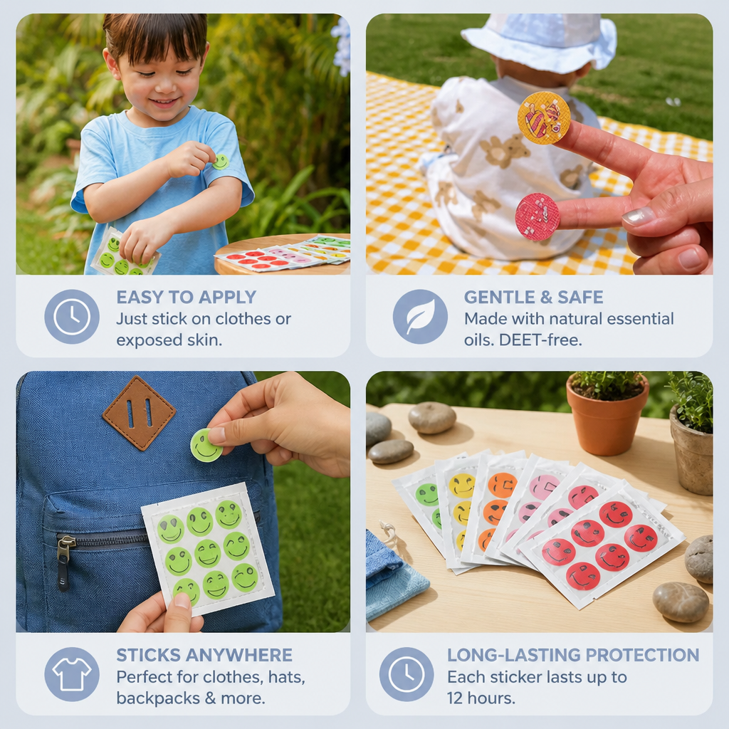 Natural mosquite repellent stickers for kids and babies