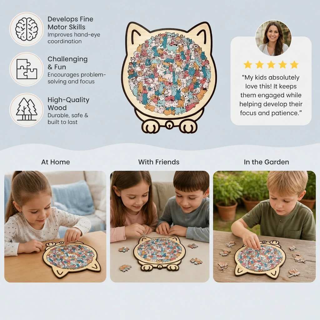 Wooden Cat Shape Puzzle