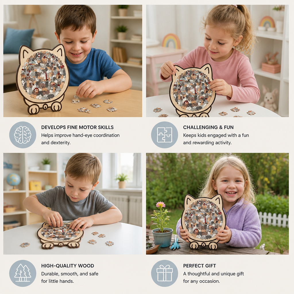 Wooden Cat Shape Puzzle