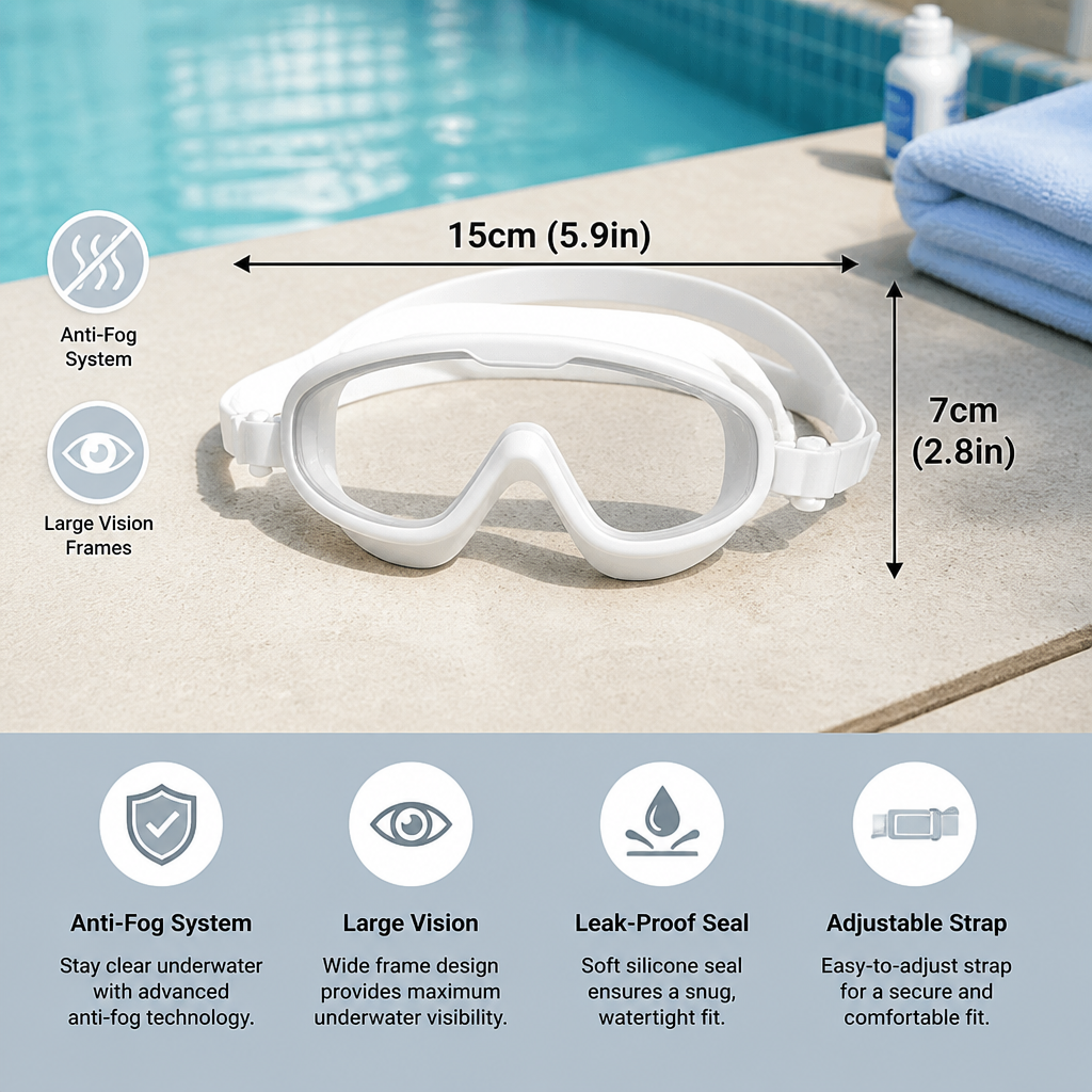 Kids Swimming goggles with large frames and anti-fog system