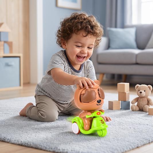 Press & Go Animal Motorcycle Toy – Cute Hide-and-Seek Character Car