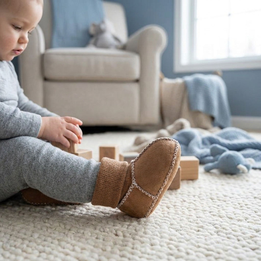 Lined baby winter sock shoes in suede look