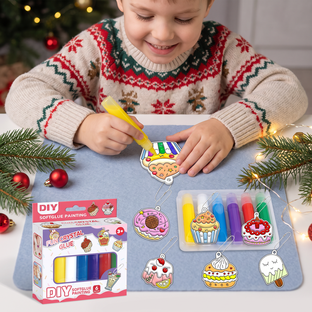 DIY Christmas No-Bake Glue Painting Ornament Craft Kit for Kids