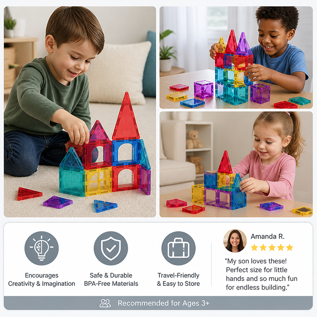 Safe Mini Magnetic Tiles Travel Set with Compact Storage Case