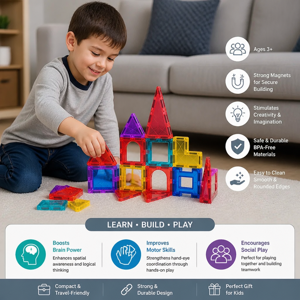 Safe Mini Magnetic Tiles Travel Set with Compact Storage Case