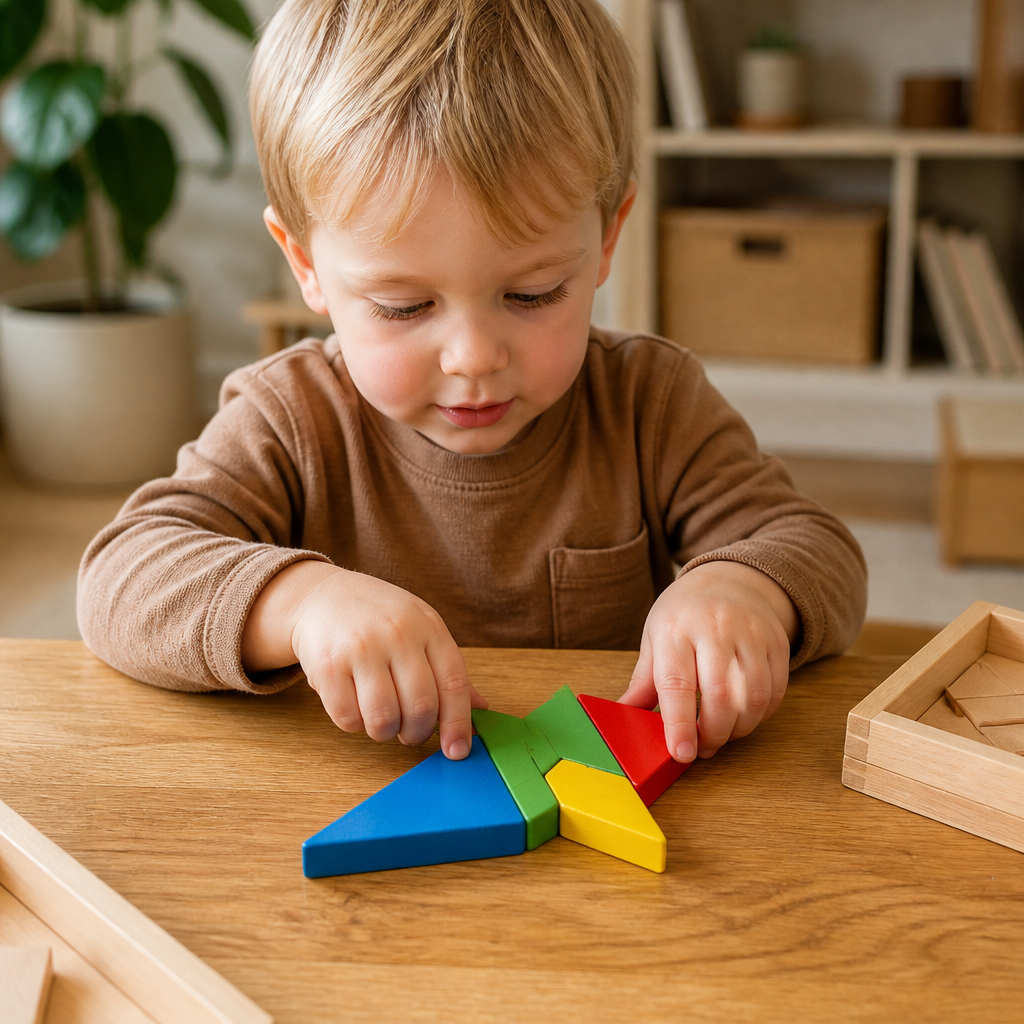 Wooden Tangram Puzzle – Montessori Geometry Learning Toy for Kids