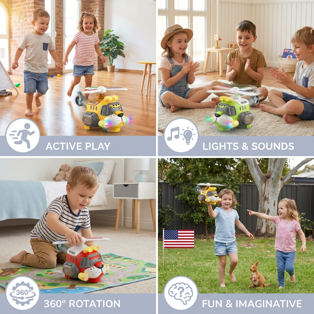 Funny Tiger Airplane Toy – 360° Rotating Kids Toy with Lights & Sound