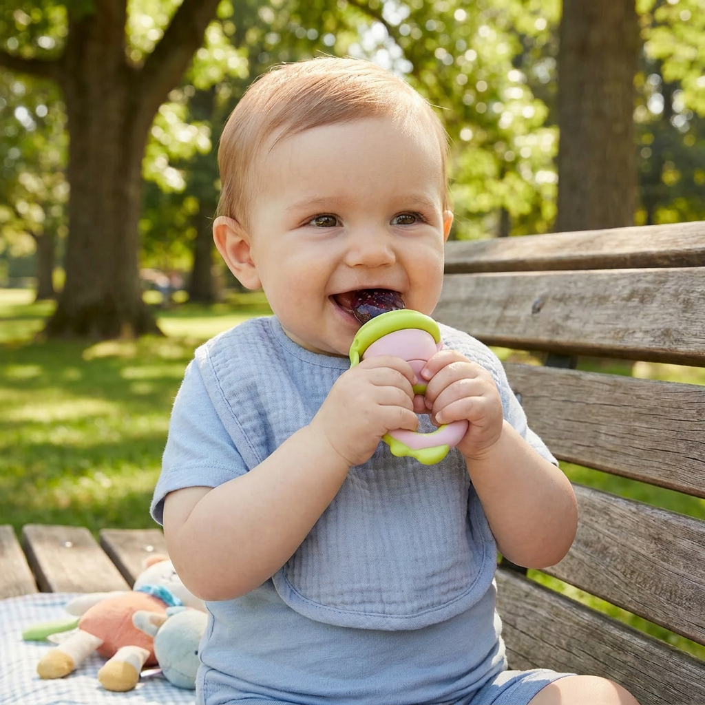 Silicone Baby Fruit Feeder & Teether with Push Mechanism