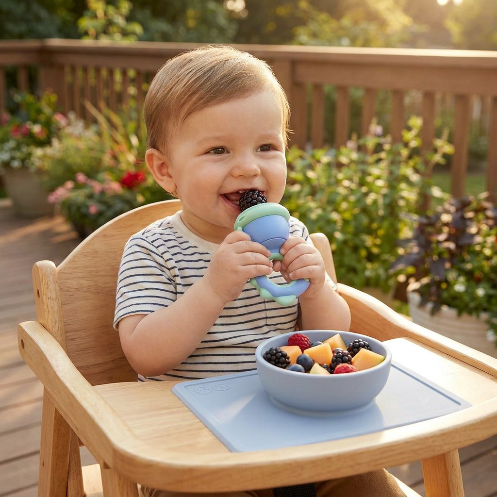 Silicone Baby Fruit Feeder & Teether with Push Mechanism