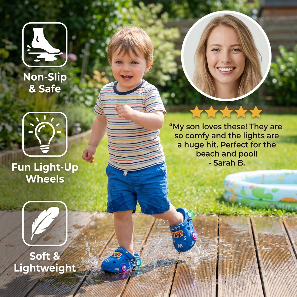 Light-Up Car Kids Slides – Non-Slip Bath & Beach Slippers