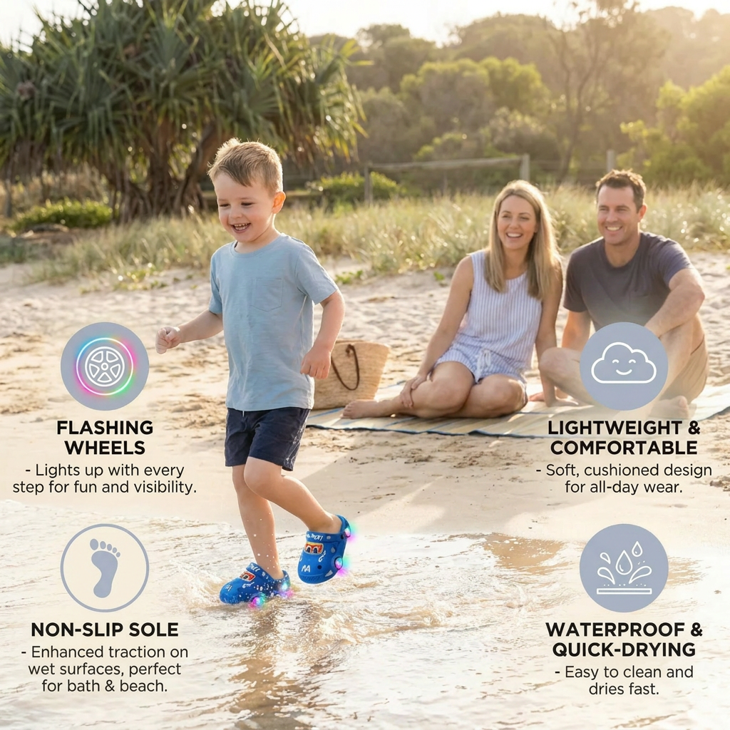 Light-Up Car Kids Slides – Non-Slip Bath & Beach Slippers