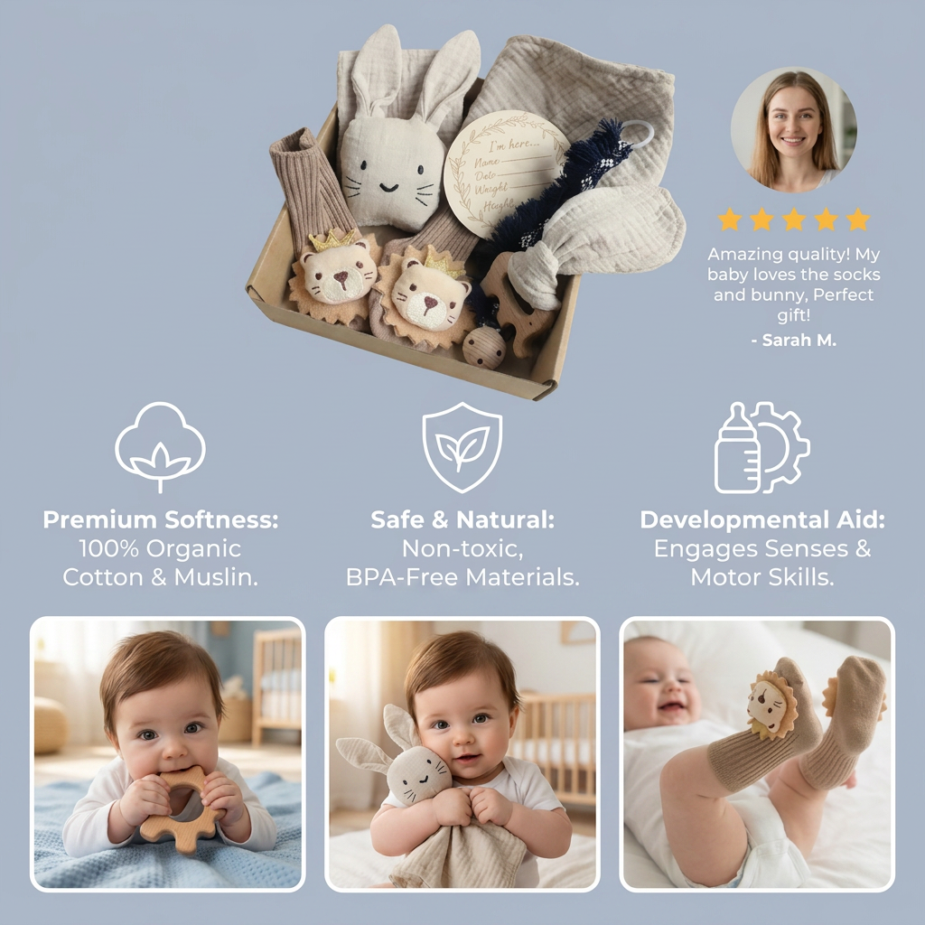 6-Piece Newborn Gift Box Set – Baby Essentials Starter Kit