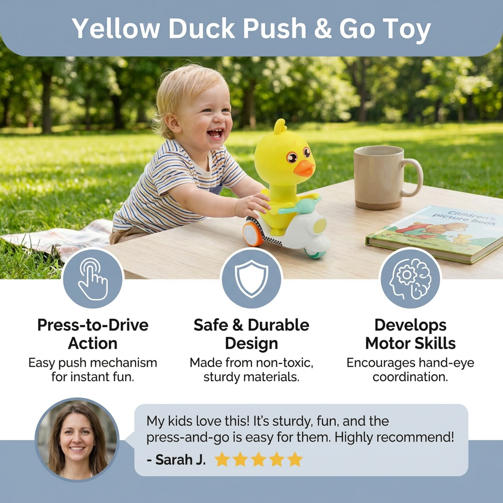 Yellow Duck Push & Go Toy – Fun Kids Scooter with Press-to-Drive Action