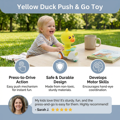 Yellow Duck Push & Go Toy – Fun Kids Scooter with Press-to-Drive Action