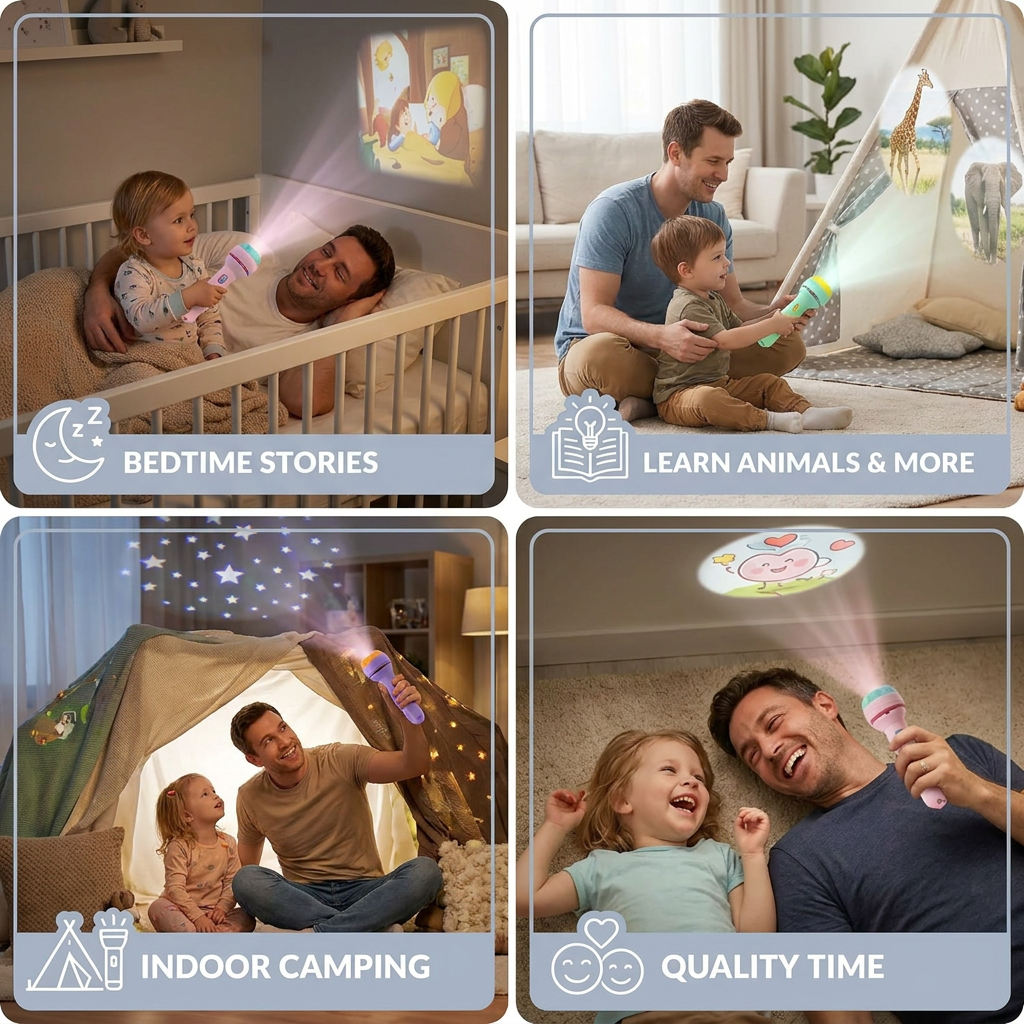 Kids Projection Flashlight Toy – Bedtime Story Projector for Learning & Fun