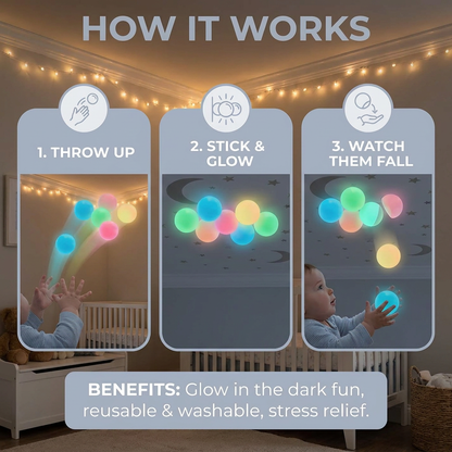 Glow in the Dark Sticky Balls – Throw & Stick Ceiling Toy for Kids & Adults