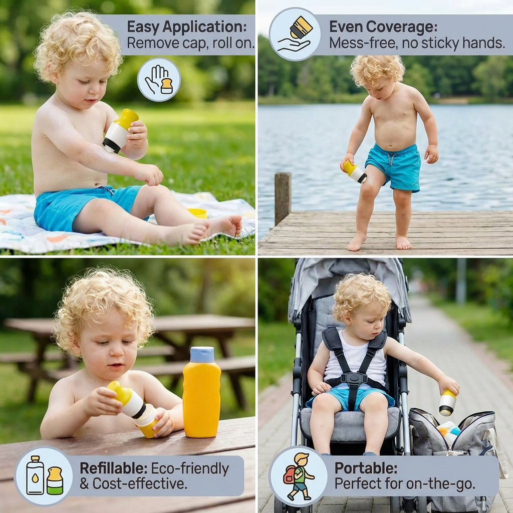 Refillable Sunscreen Roller for Kids – Easy Mess-Free Sunscreen Applicator