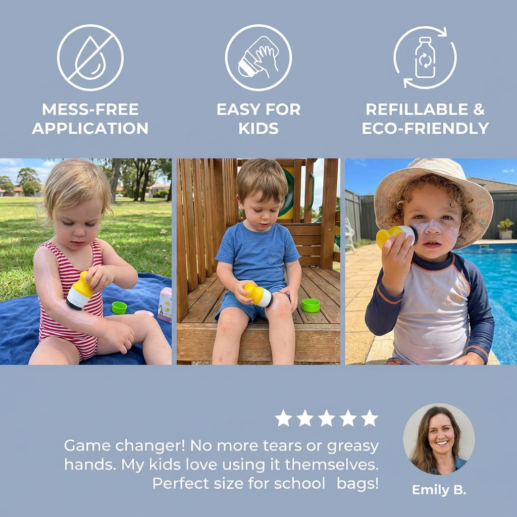 Refillable Sunscreen Roller for Kids – Easy Mess-Free Sunscreen Applicator