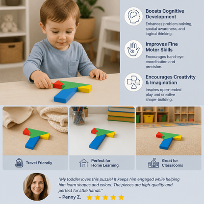 Wooden Tangram Puzzle – Montessori Geometry Learning Toy for Kids