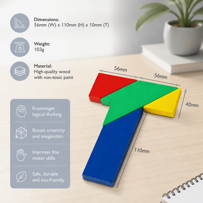 Wooden Tangram Puzzle – Montessori Geometry Learning Toy for Kids