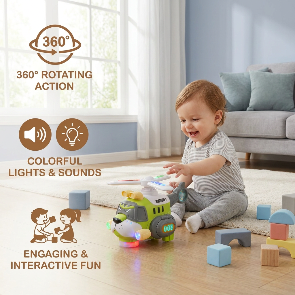 Funny Tiger Airplane Toy – 360° Rotating Kids Toy with Lights & Sound